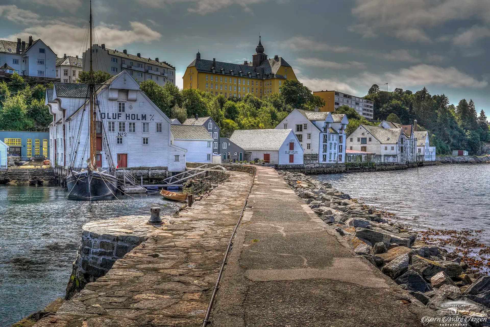 Historic harbor buildings along Molovegen