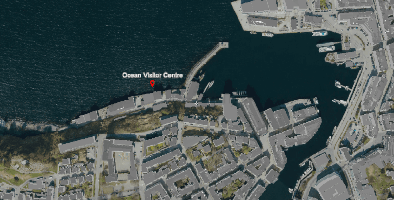 Map showing proposed placement of the visitor center in Ålesund